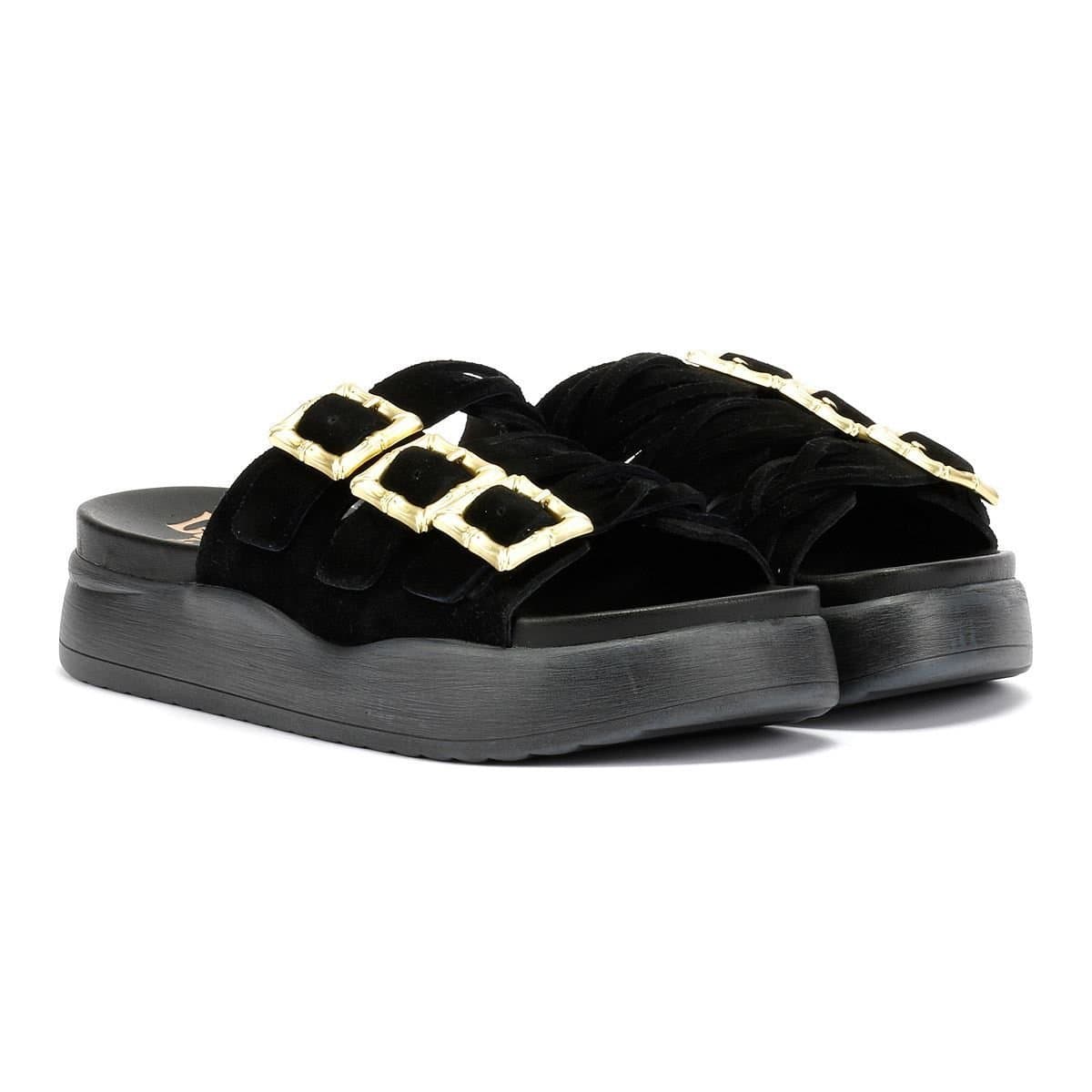 DESERT FLEUR Desert Fleur Black Gypsum Suede Sandals