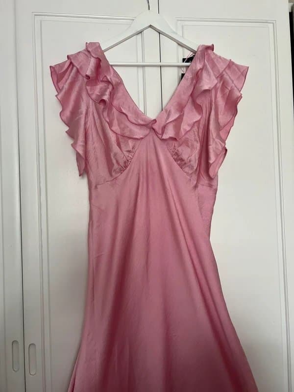 New Look New look Pink satin ruffle sleeve  dress