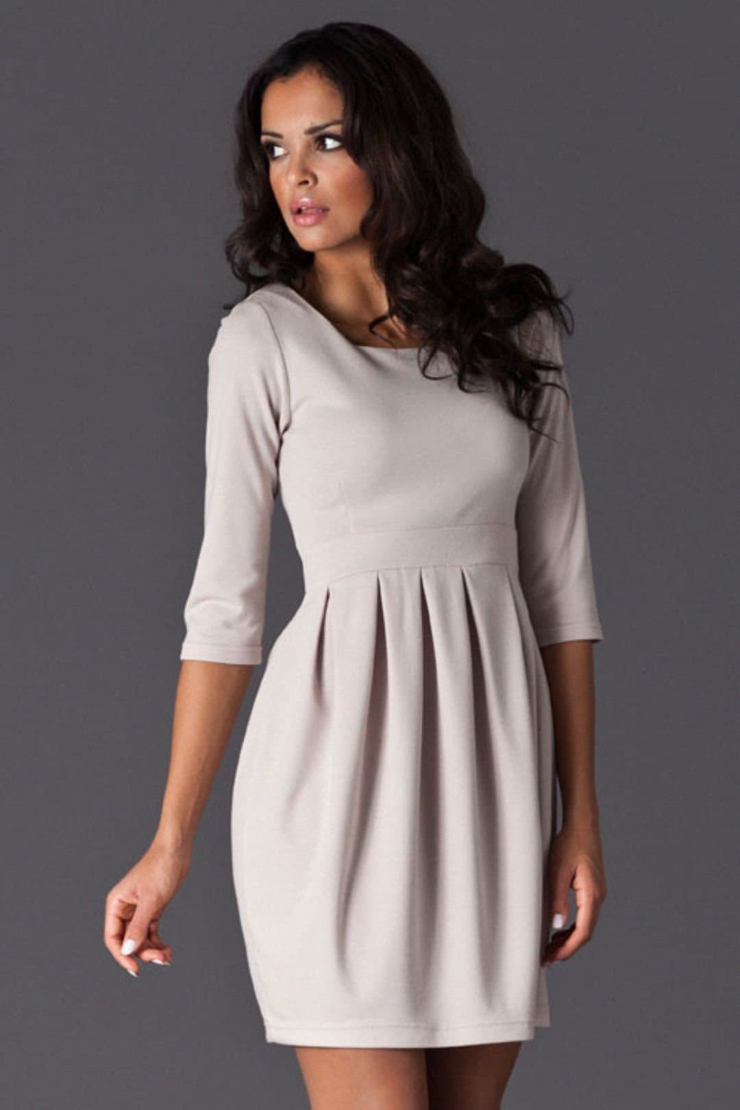 Love Lace Love Lace Women's Elastic 3/4 sleeve dress with zipper in Beige