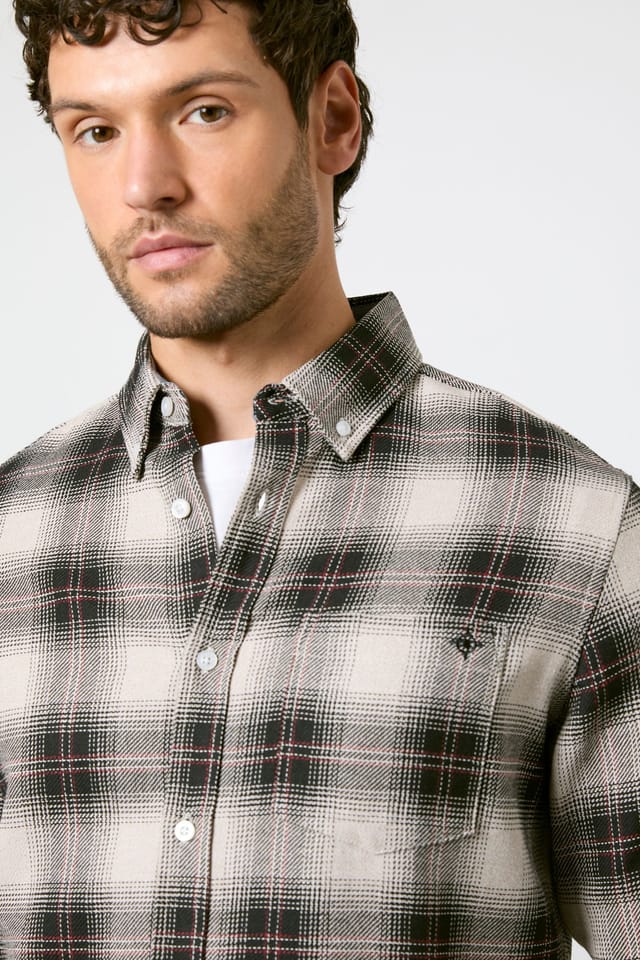 Maine Maine Men's Natural Western Check Long Sleeve Shirt - 2