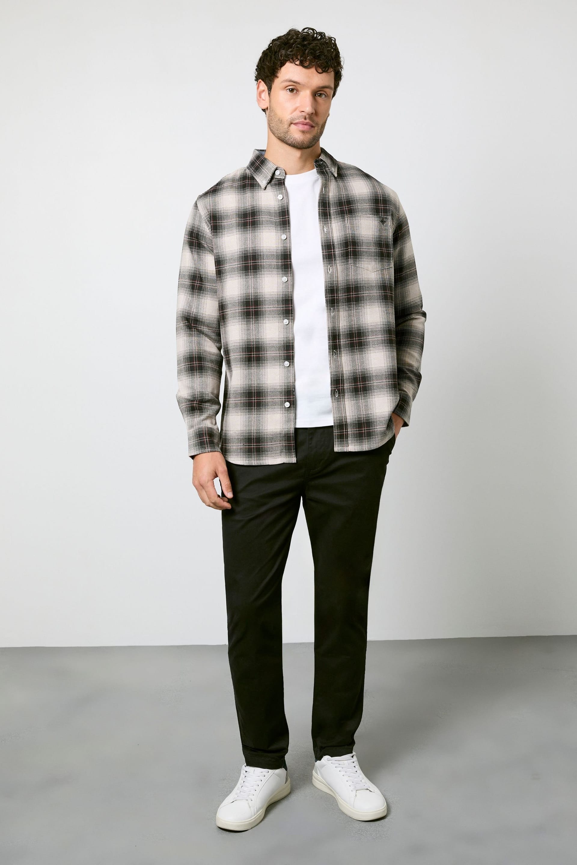 Maine Maine Men's Natural Western Check Long Sleeve Shirt - 4