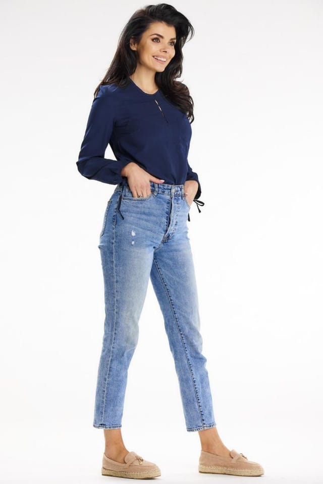 Love Lace Love Lace Women's Casual Long Sleeve Blouse with Tie Hem Pocket in Blue - 2