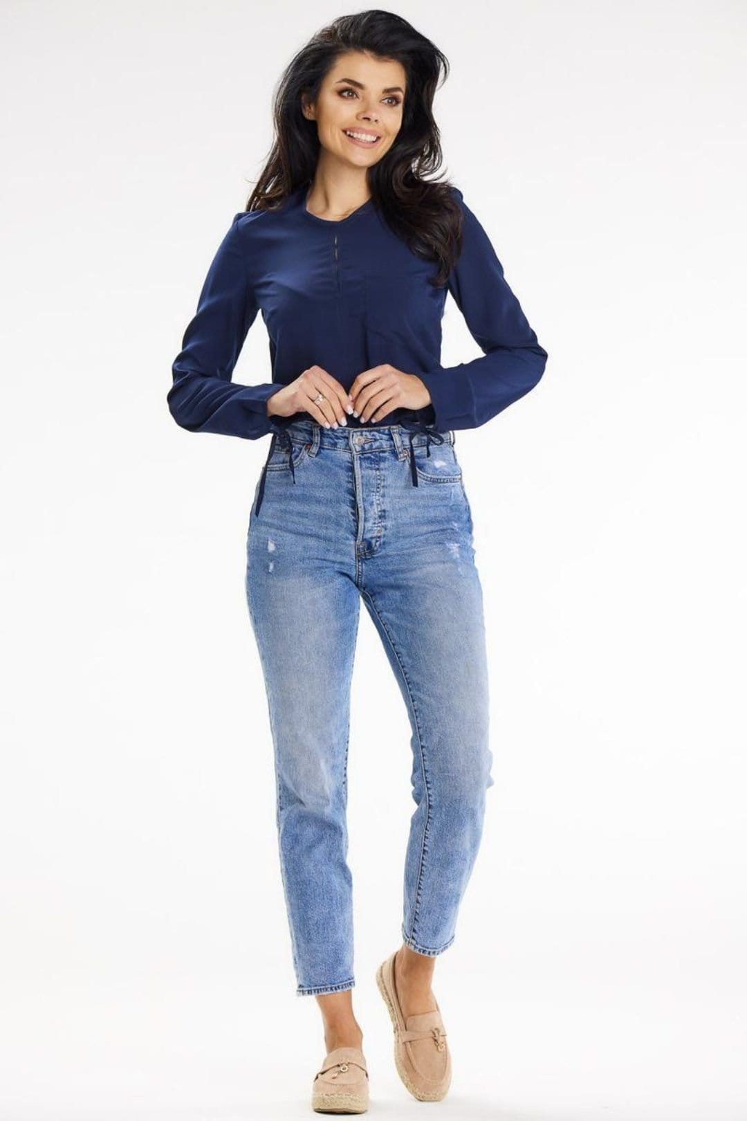 Love Lace Love Lace Women's Casual Long Sleeve Blouse with Tie Hem Pocket in Blue - 4