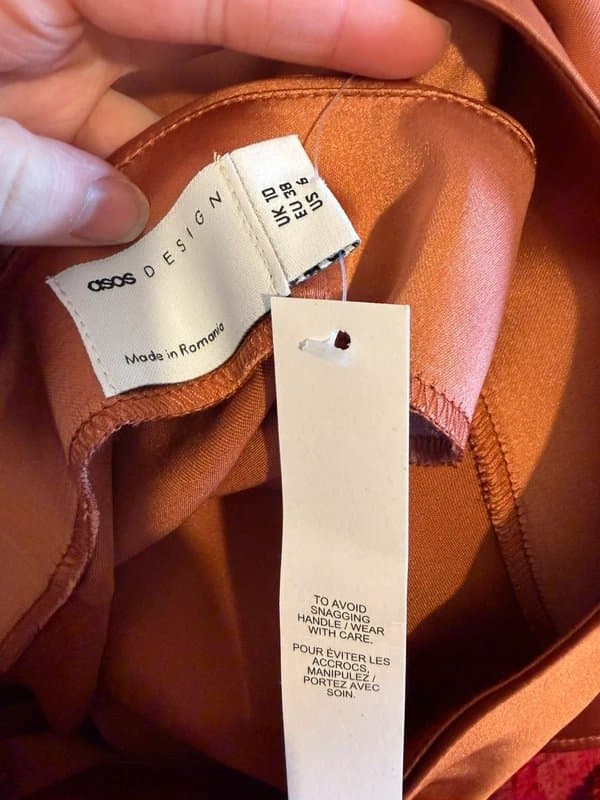 ASOS Design Copper bronze asymmetric satin maxi skirt - Size 10