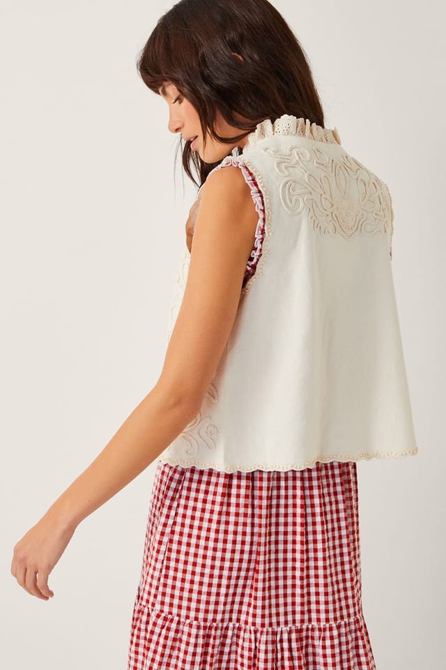 Monsoon Monsoon Women's Mali Floral Embroidered Waistcoat White - 3