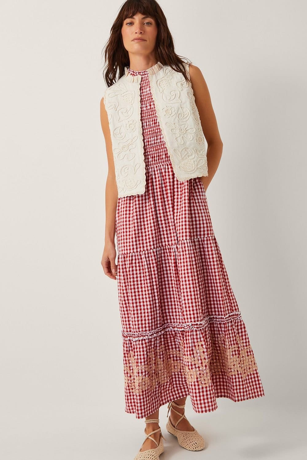 Monsoon Monsoon Women's Mali Floral Embroidered Waistcoat White - 4