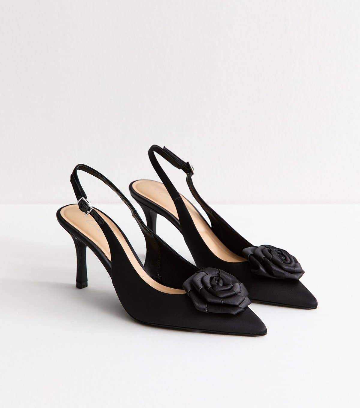 New Look Women's Black Faux Suede Rose Slingback Court Shoes Vegan New Look