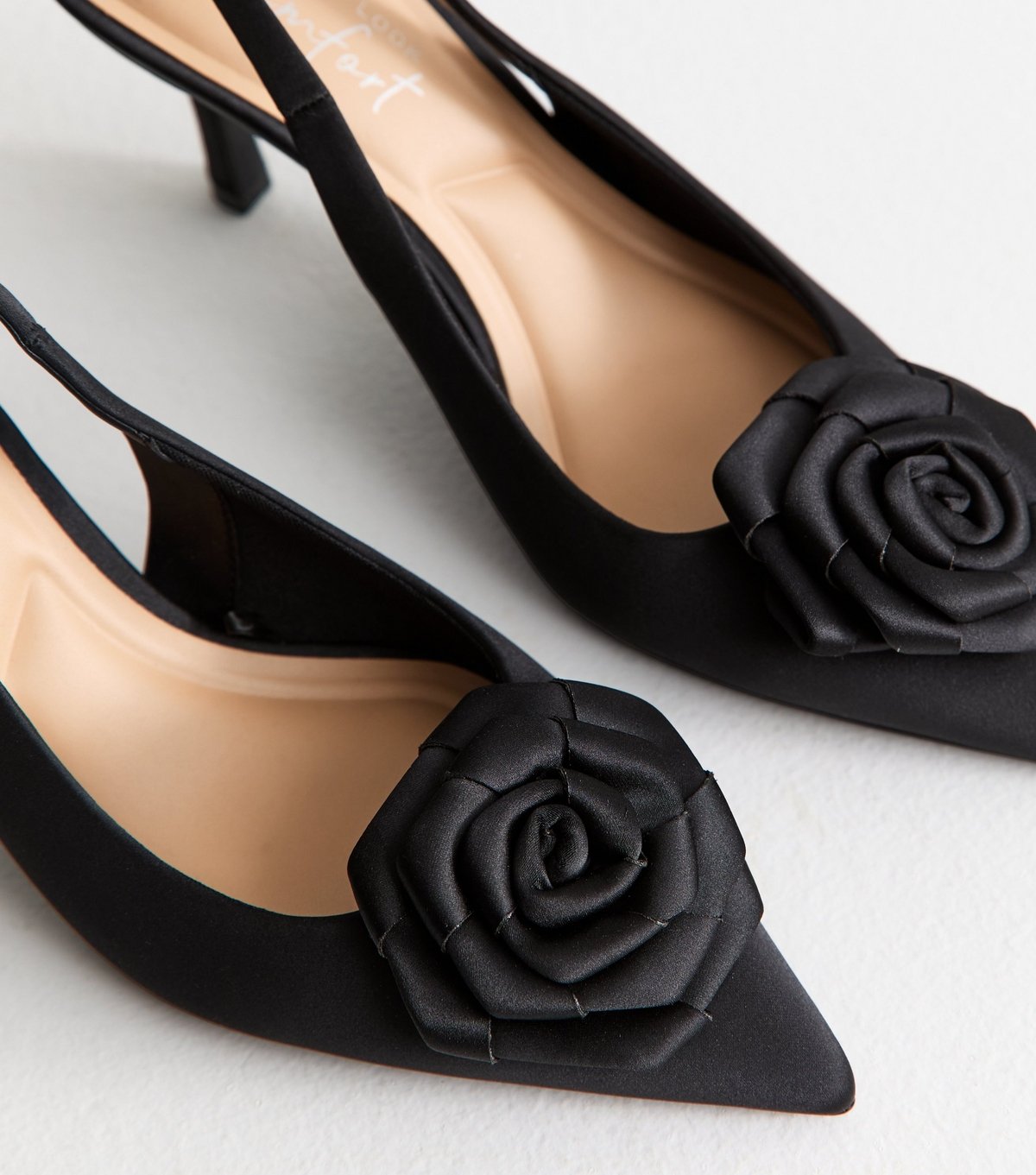 New Look Women's Black Faux Suede Rose Slingback Court Shoes Vegan New Look - 4