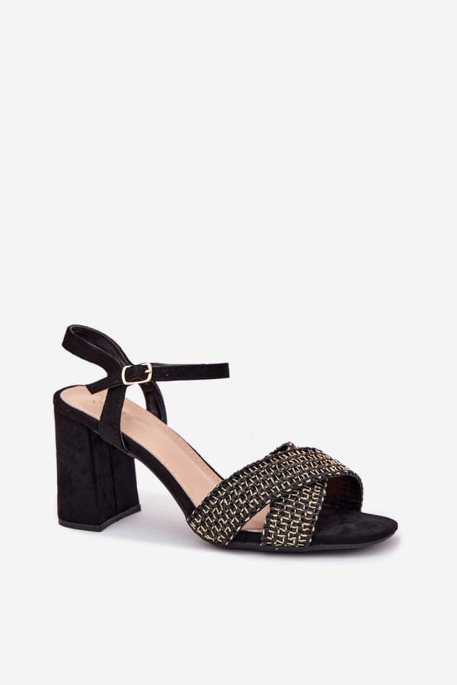 Love Lace Love Lace Women's Suede Heel Sandals with Intertwined Front Straps Buckle in Black - 2
