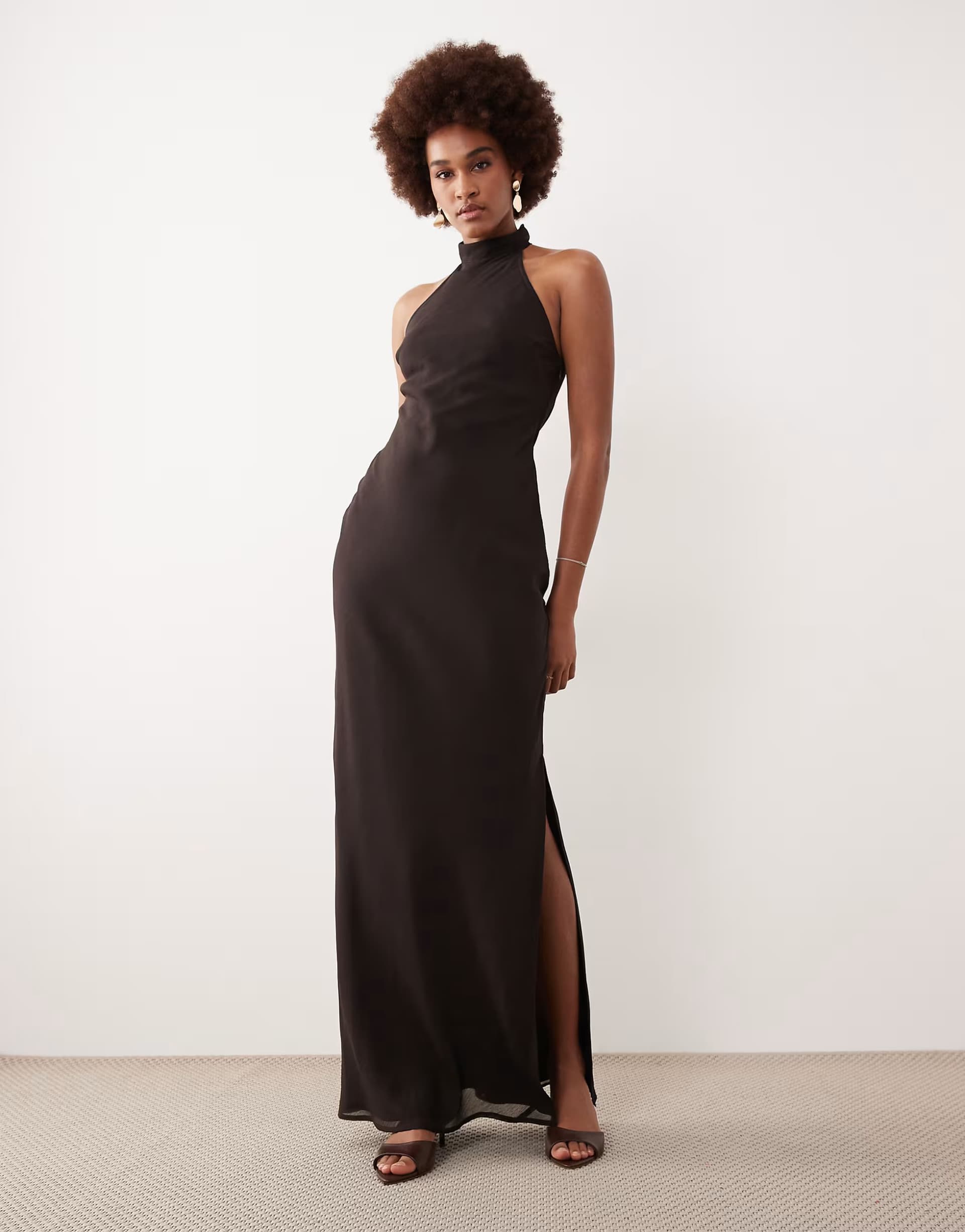 ASOS ASOS DESIGN Tall chiffon high neck midi dress in chocolate
