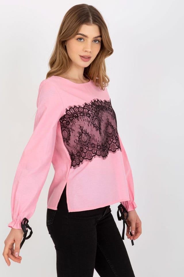 Love Lace Love Lace Women's Formal Long Sleeve Lace Trim Blouse Style 174945 in Pink - 2