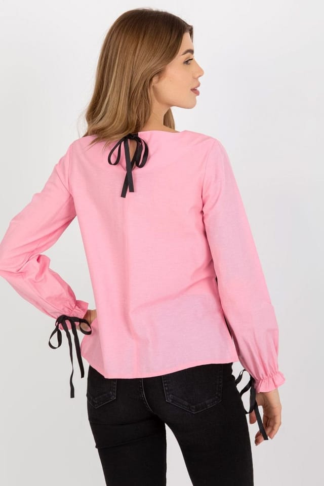Love Lace Love Lace Women's Formal Long Sleeve Lace Trim Blouse Style 174945 in Pink - 3