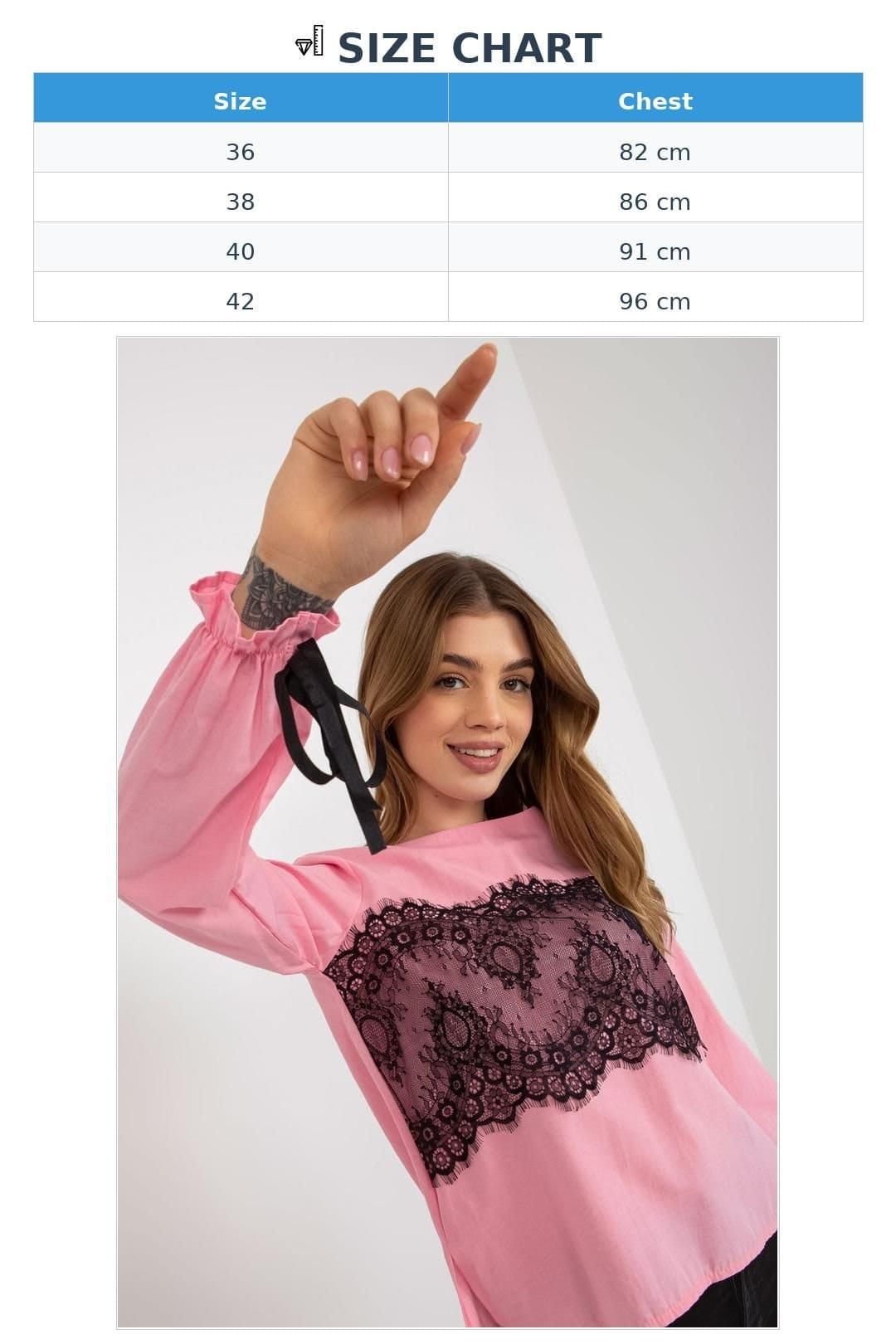Love Lace Love Lace Women's Formal Long Sleeve Lace Trim Blouse Style 174945 in Pink - 4