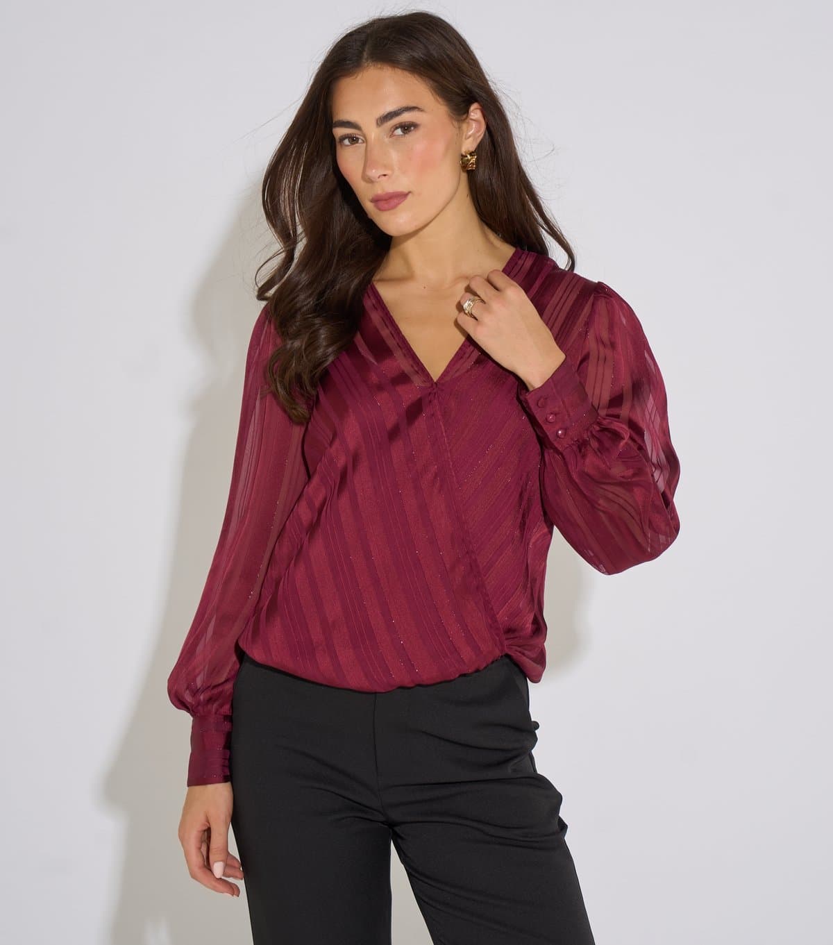 Gini London Women's Dark Red Shimmer Stripe Blouse Gini London New Look