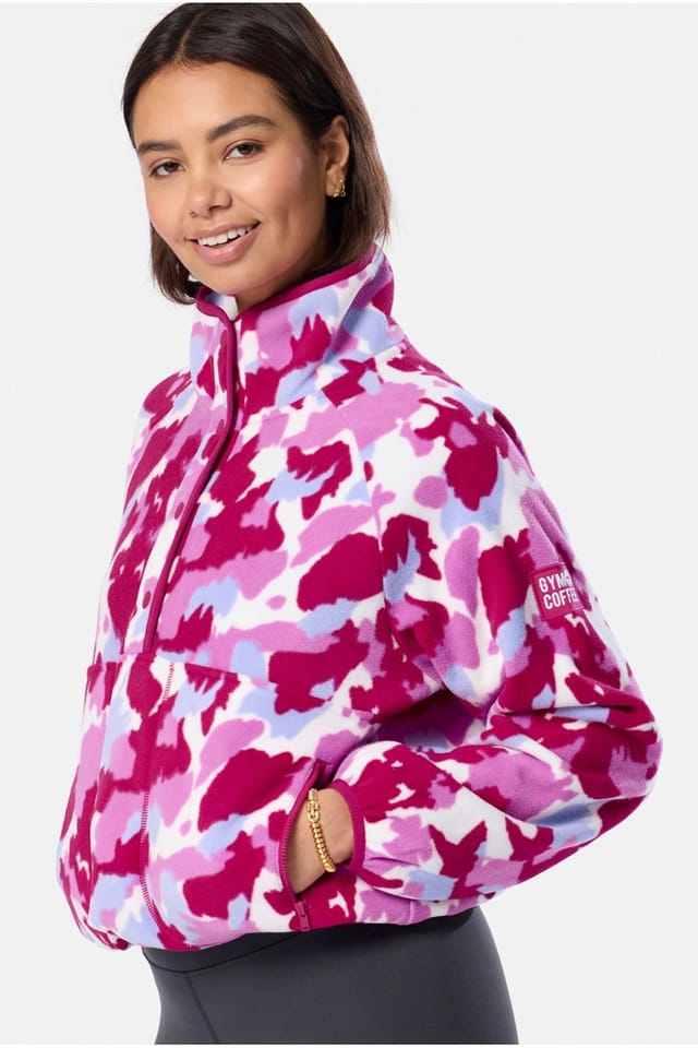 Gym + Coffee Gym + Coffee Women's Snap Polar Fleece Pink Pop Print - 2