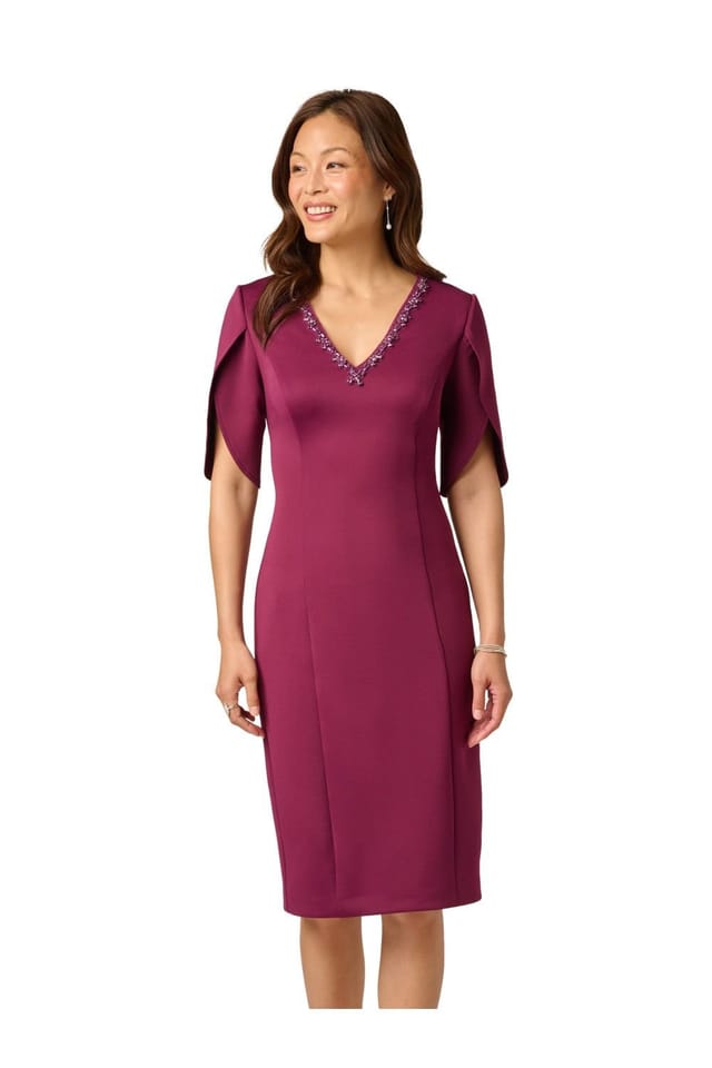 Adrianna Papell Adrianna Papell Women's Beaded Scuba Pencil Dress in Wine - 2