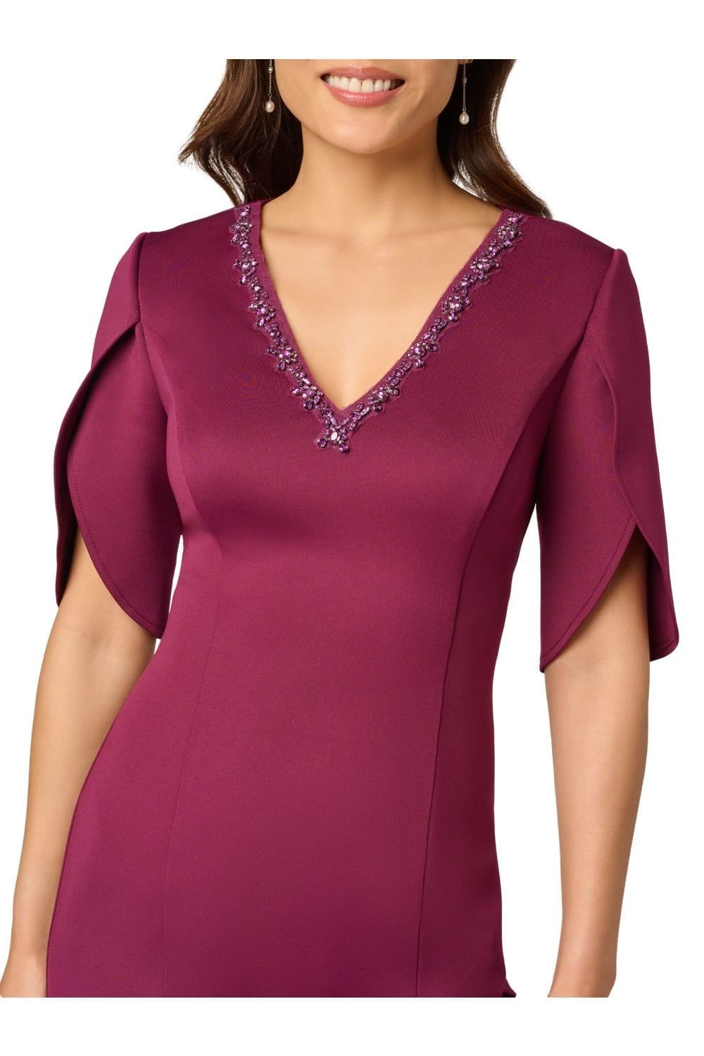 Adrianna Papell Adrianna Papell Women's Beaded Scuba Pencil Dress in Wine - 4