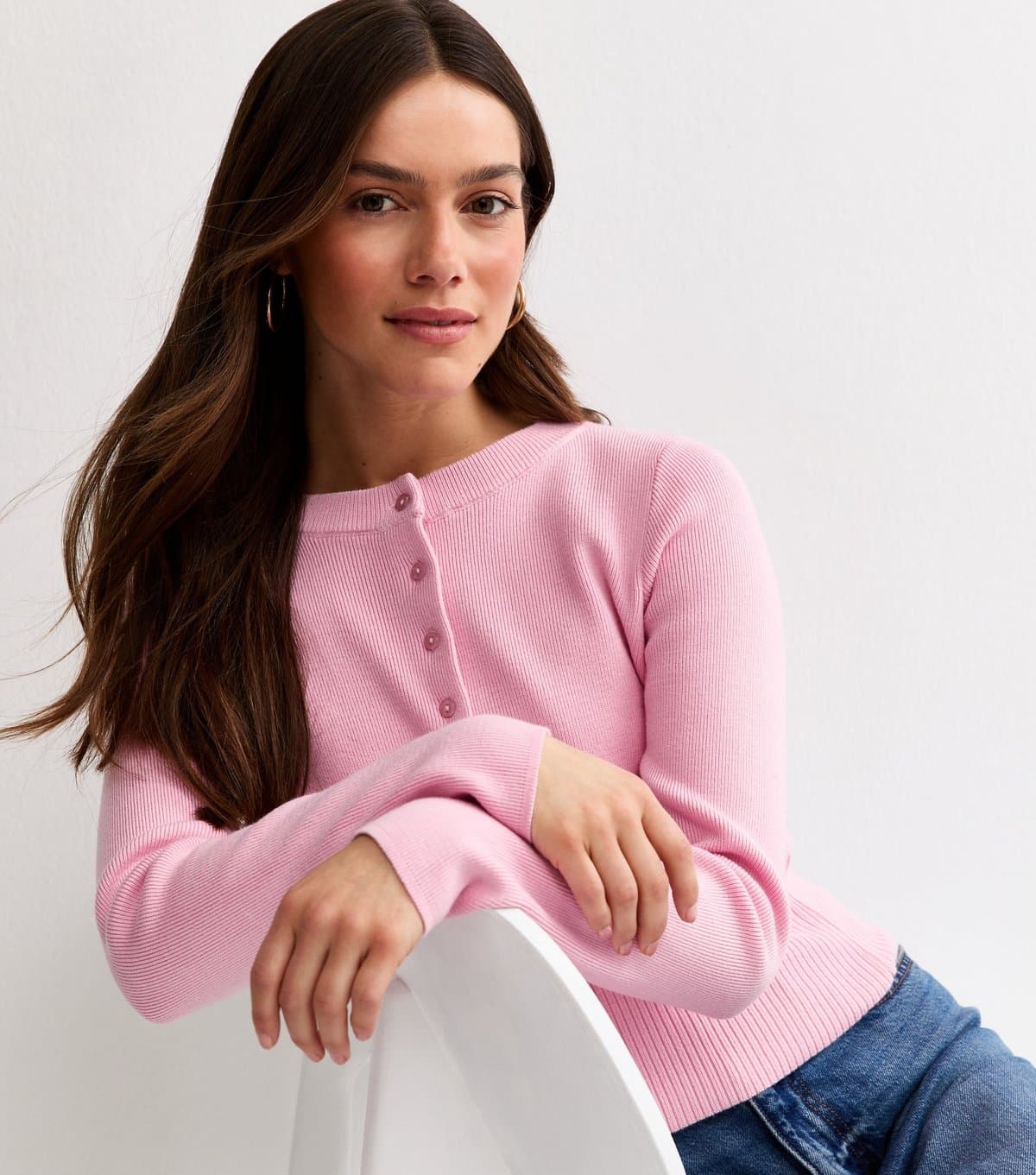 New Look Women's Petite Pink Lightweight Knit Crew Neck Cardigan New Look