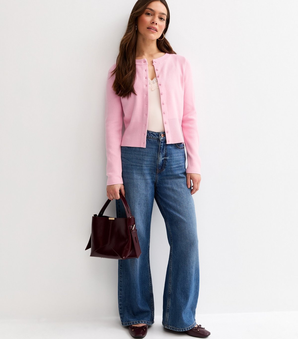 New Look Women's Petite Pink Lightweight Knit Crew Neck Cardigan New Look - 3