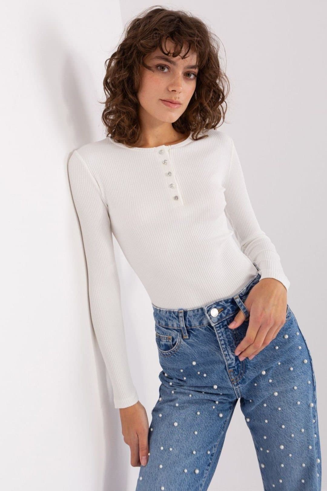 Love Lace Love Lace Women's Striped Cotton Button Blouse With Zircon in White