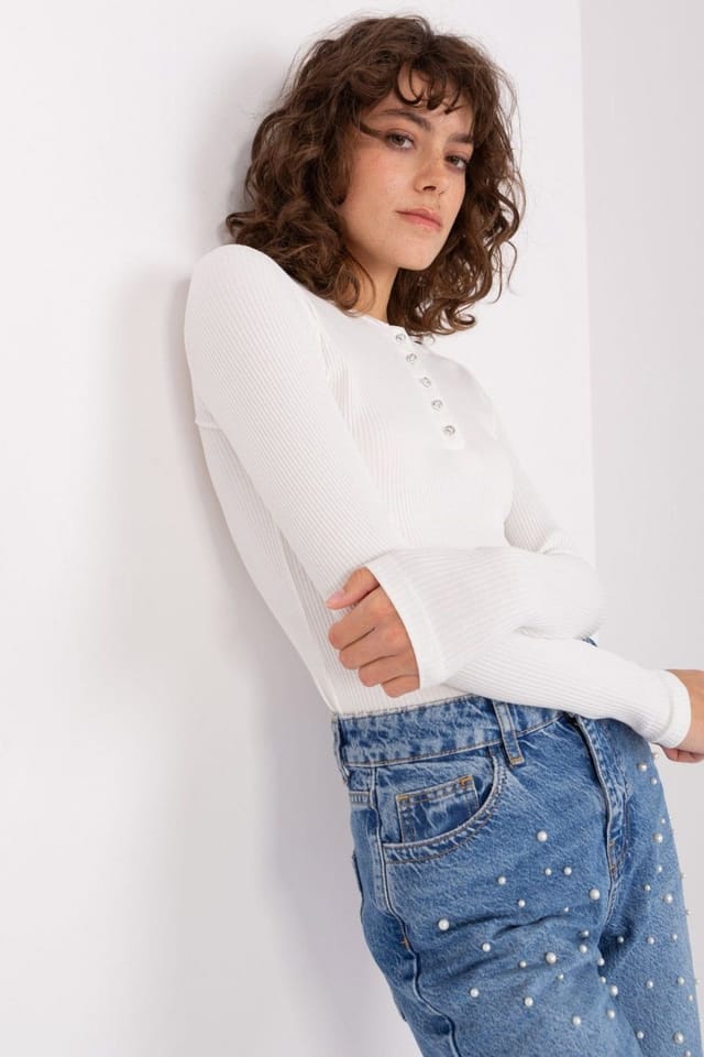 Love Lace Love Lace Women's Striped Cotton Button Blouse With Zircon in White - 2