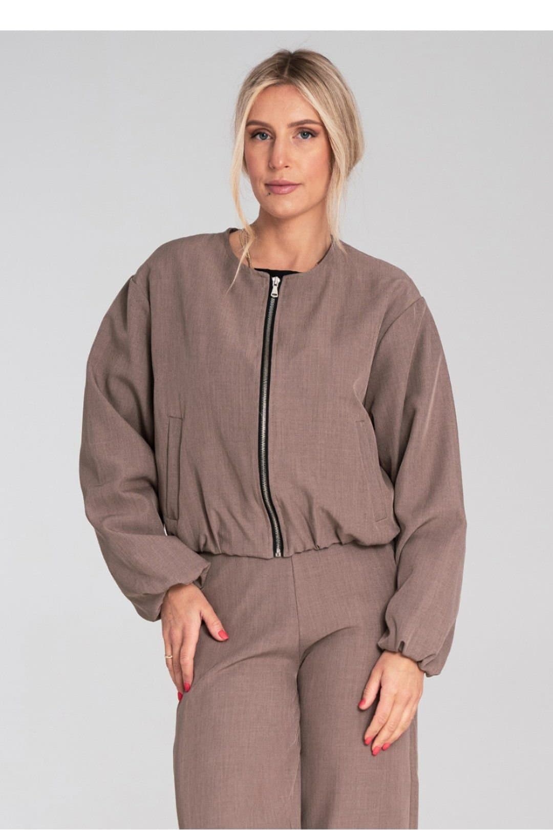 Love Lace Love Lace Women's Casual Short Zipper Jacket Round Neck in Brown