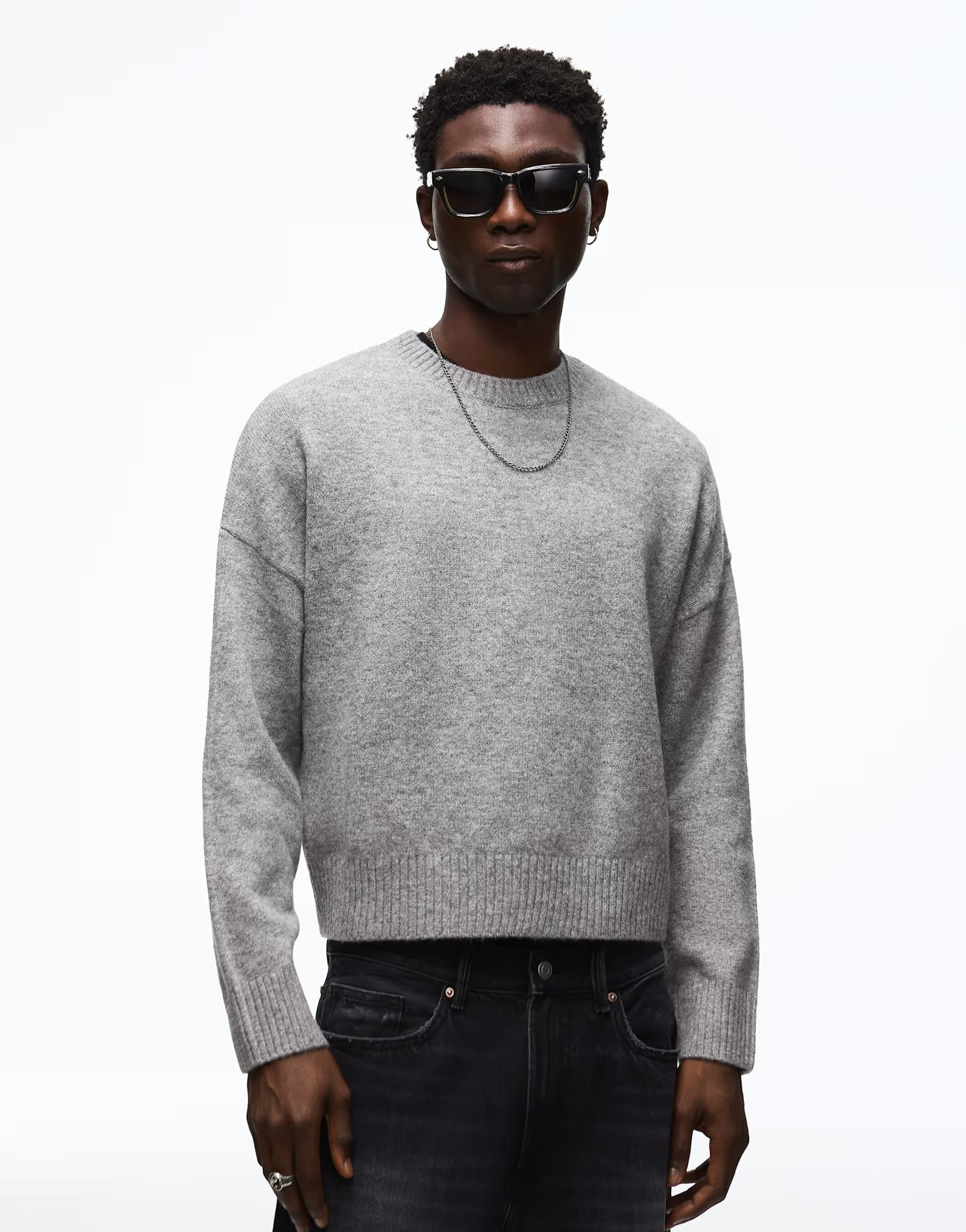 ASOS Bershka Boxy round neck jumper in light grey