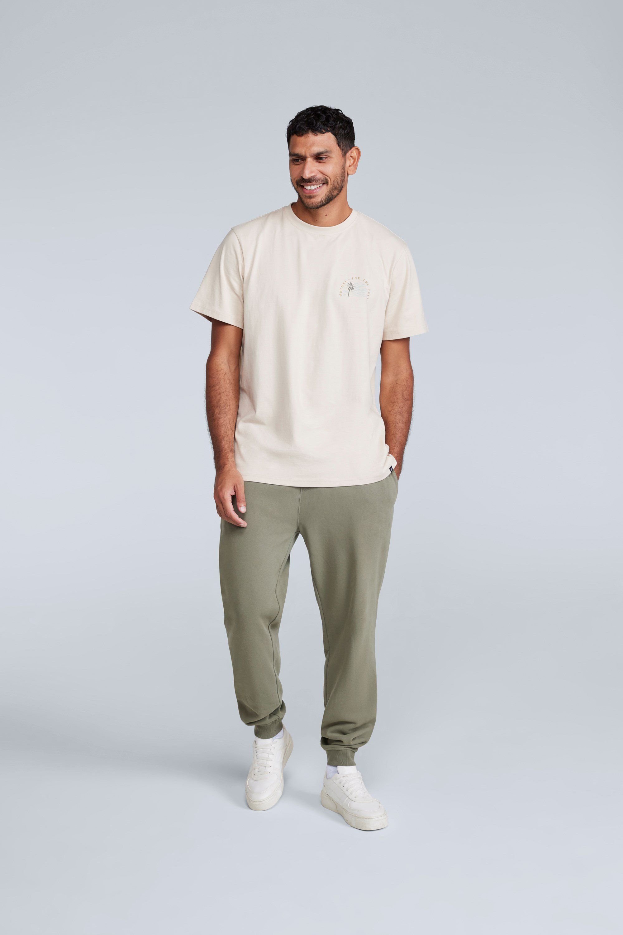 Animal Animal Men's 'Driver' Elastic Waistband Drawcord Fastening Cotton Casual Joggers in Khaki - 3