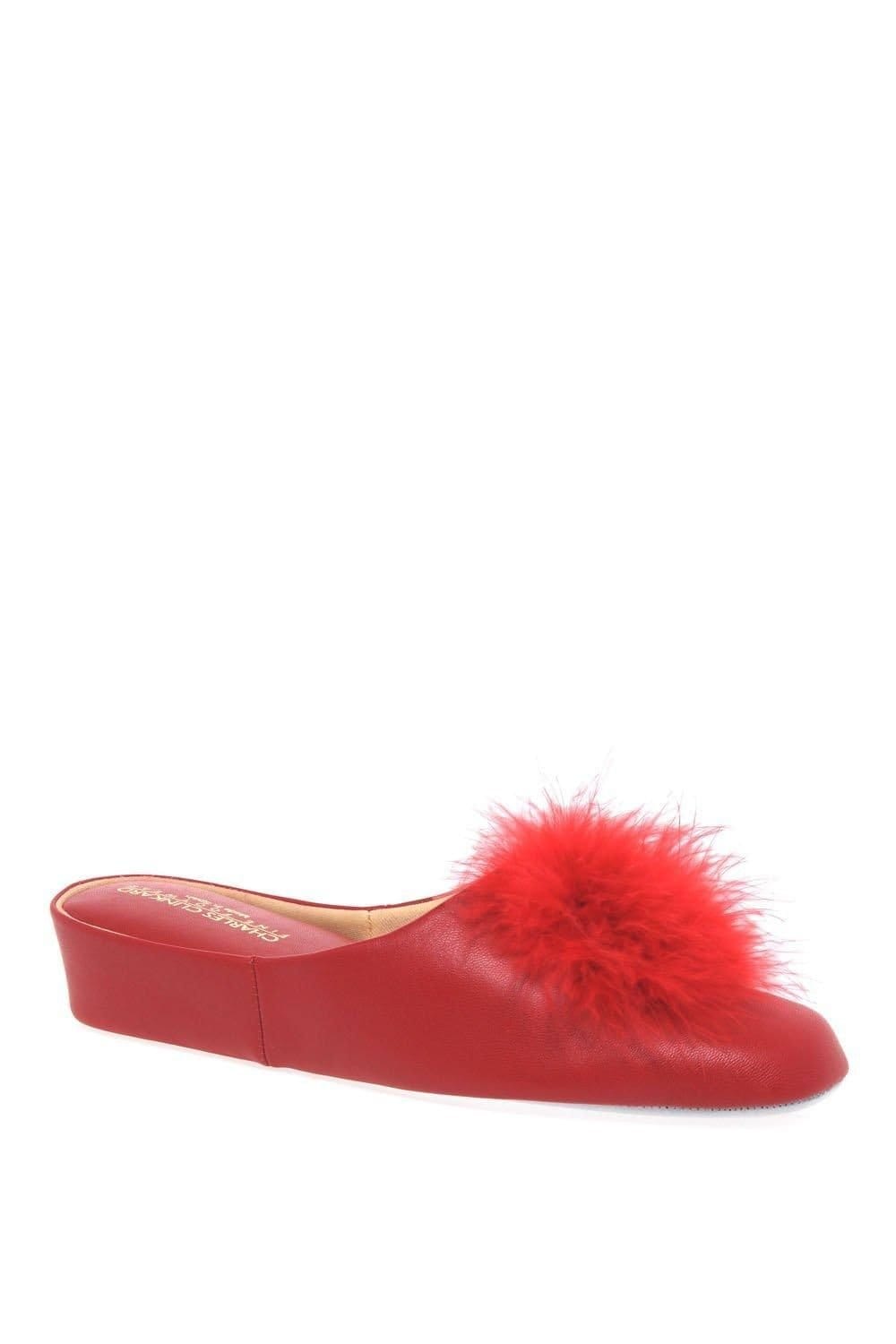 Charles Clinkard Charles Clinkard Women's 'Pom Pom II' Leather Slippers in Red - 4