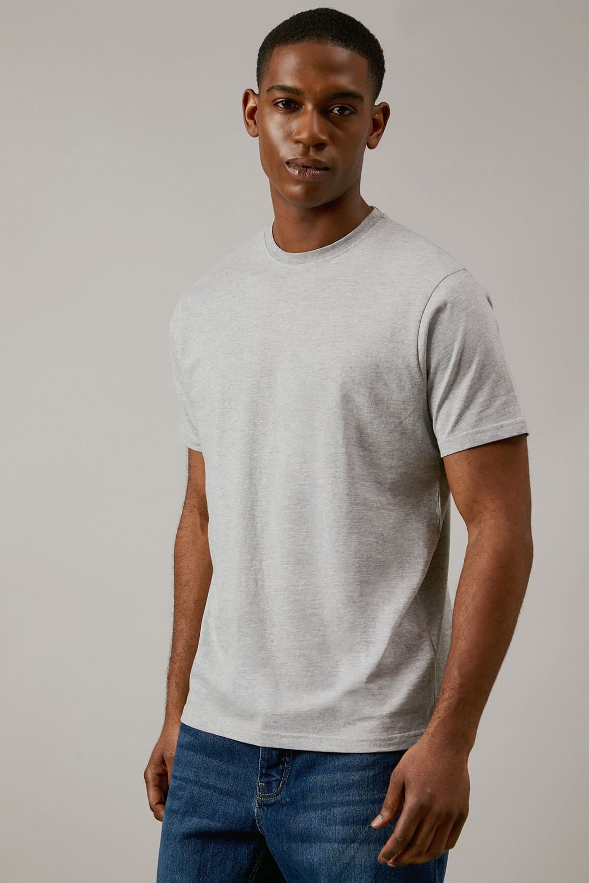 Burton Burton Men's Grey Marl Plain Crew Neck T-shirt