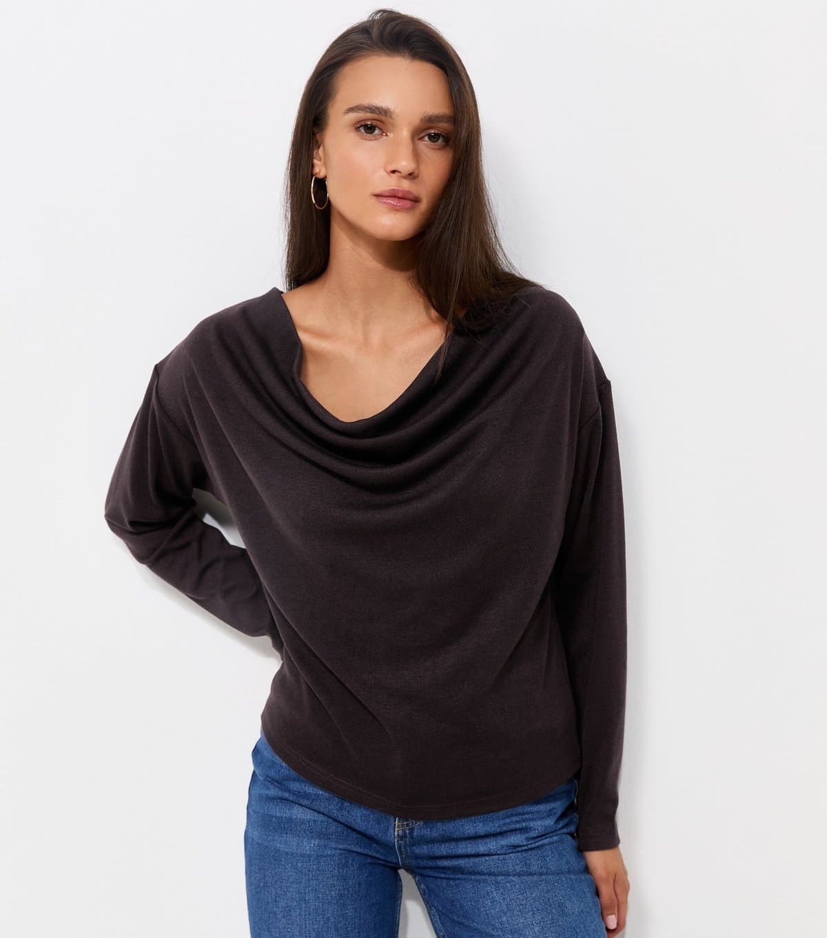 New Look Women's Dark Purple Cowl Neck Long Sleeve Top New Look