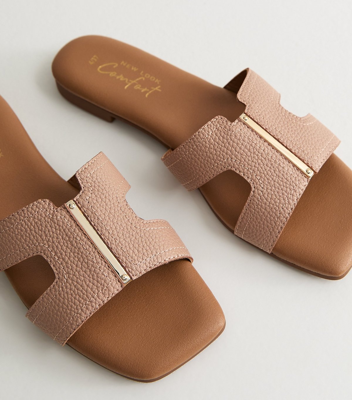 New Look Women's Pink Grained Faux Leather Metal Bar Mule Sandals Vegan New Look - 3