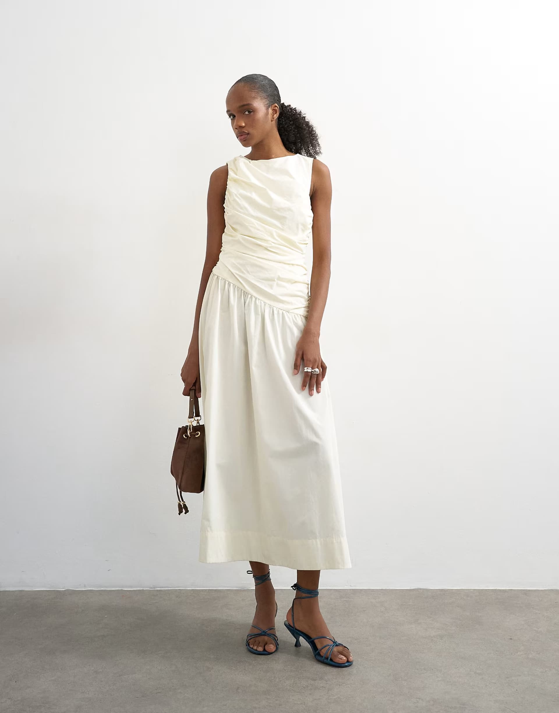 ASOS Topshop poplin ruched full skirt maxi dress in ivory