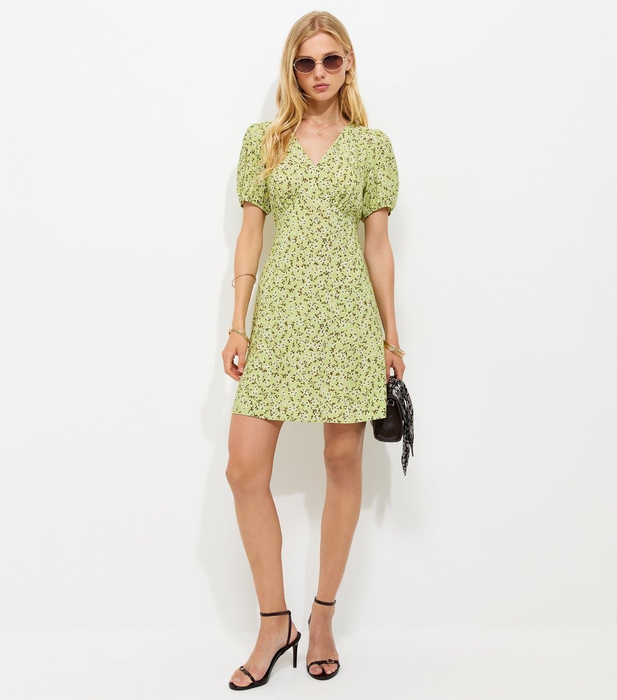 New Look Women's Yellow Floral Short Sleeve Mini Dress New Look