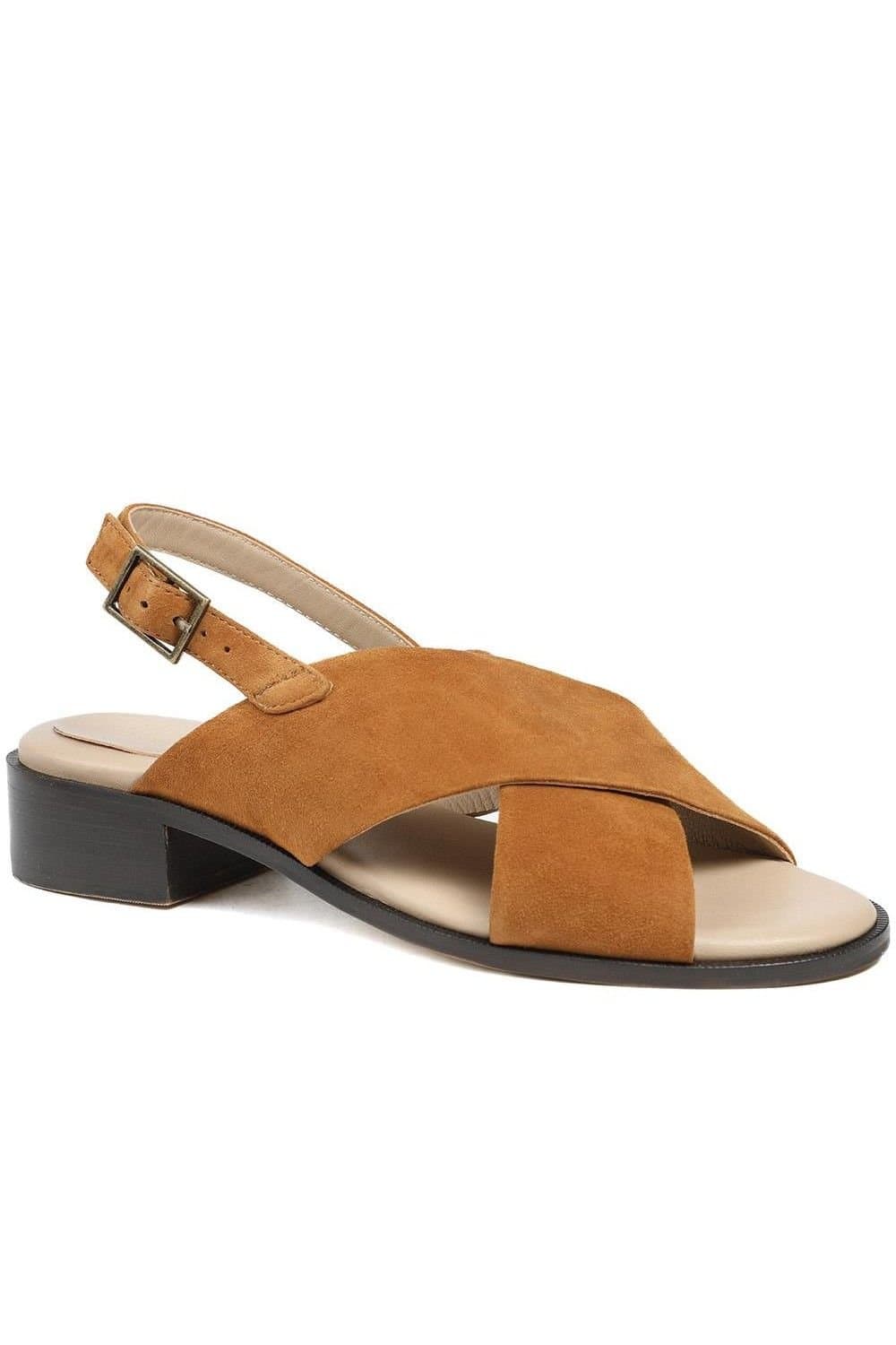 Jones Bootmaker Jones Bootmaker Women's Fauna Leather Block Heel Sandals in Tan