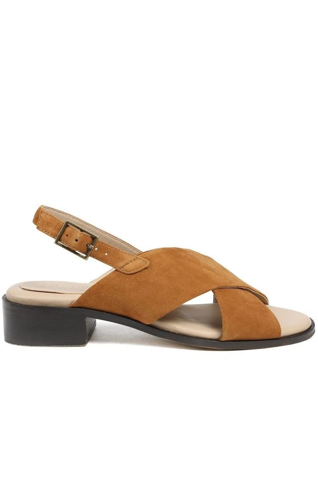 Jones Bootmaker Jones Bootmaker Women's Fauna Leather Block Heel Sandals in Tan - 2
