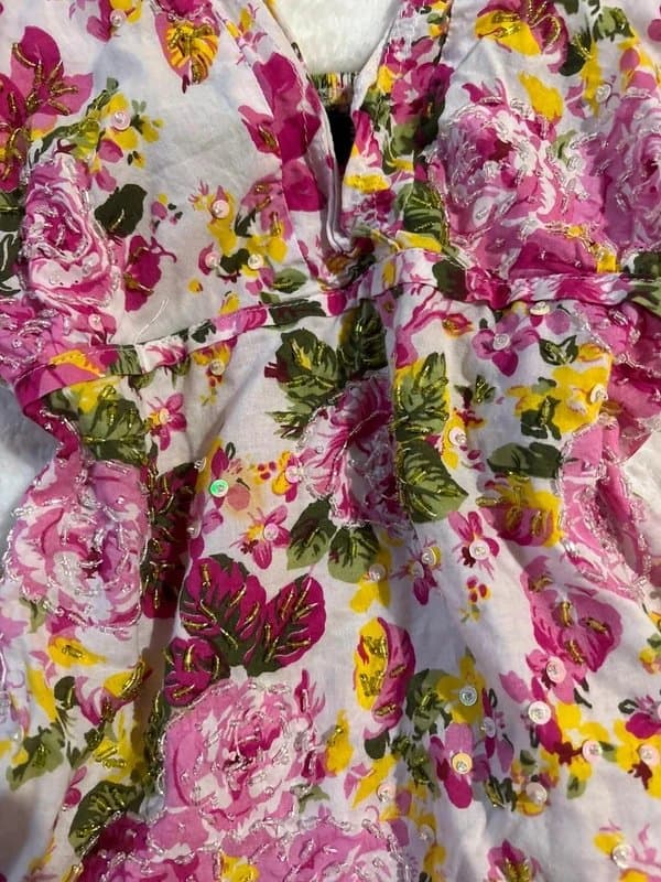 Vintage Dressing y2k beaded floral white and pink babydoll cami 8 10 12 fairycore