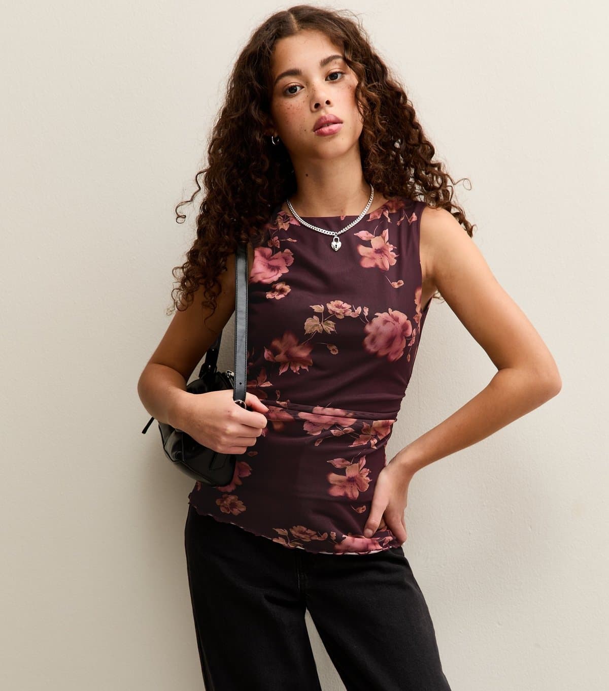 New Look Girl Red Floral Mesh Top New Look