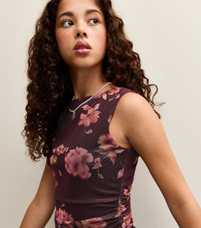 New Look Girl Red Floral Mesh Top New Look - 2