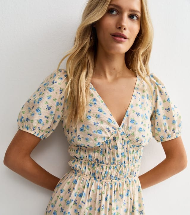 New Look Women's Cream Floral Ruched Waist Midi Dress New Look - 3