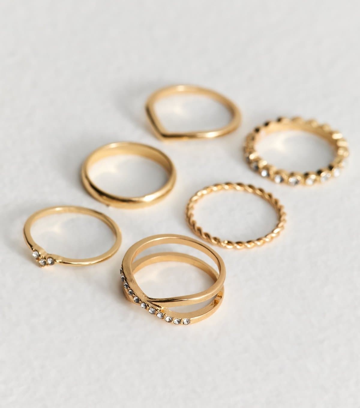 New Look Gold Tone Pack of 6 Diamante Embellished Rings New Look