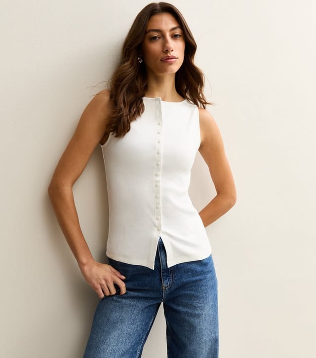 New Look Women's Tall Cream Button Through Tank Top New Look - 2