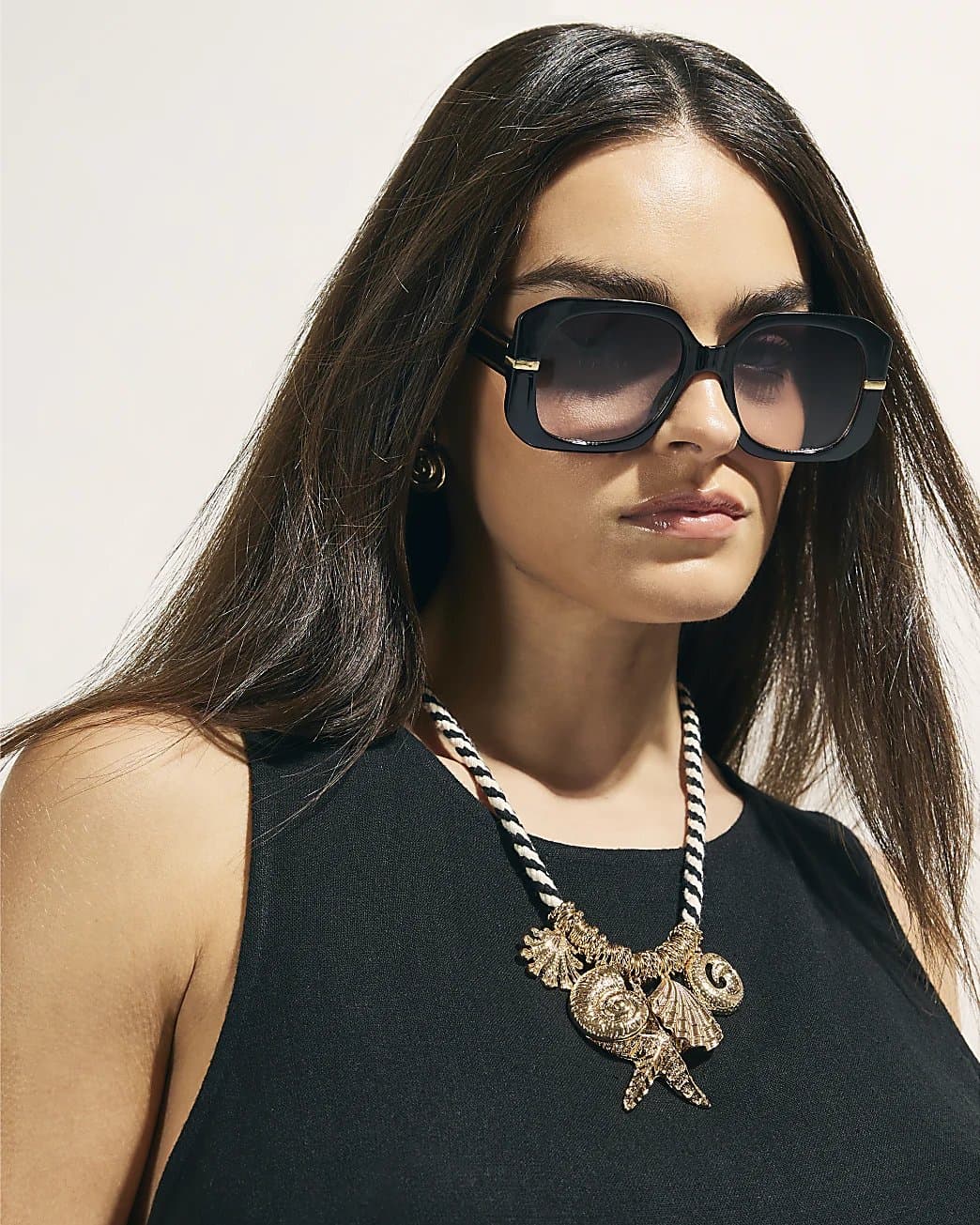 River Island River Island Womens Black Square Metal Trim Detail Sunglasses