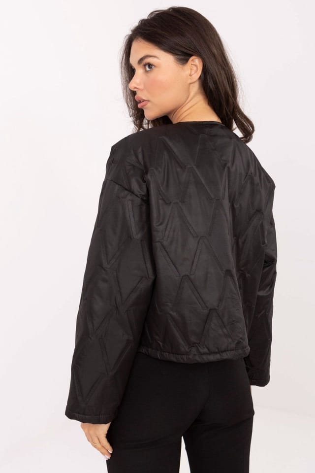 Love Lace Love Lace Women's Lightweight Collarless Quilted Jacket with Brooch in Black - 3
