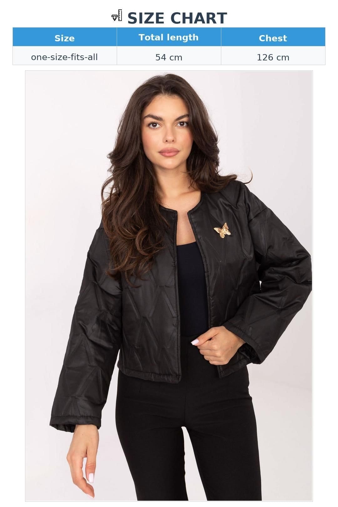 Love Lace Love Lace Women's Lightweight Collarless Quilted Jacket with Brooch in Black - 4