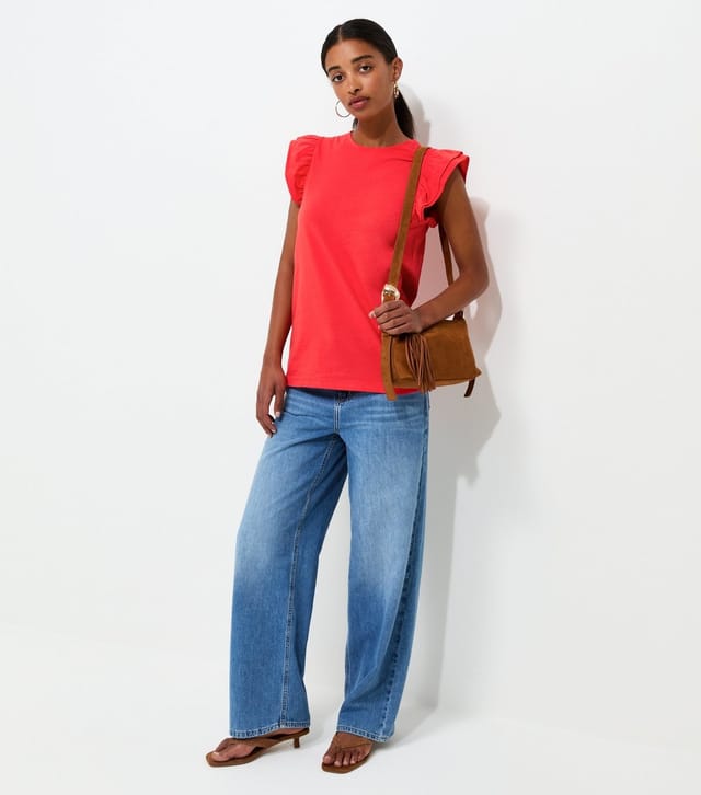 New Look Women's Bright Red Cotton Frill Sleeve Top New Look - 3