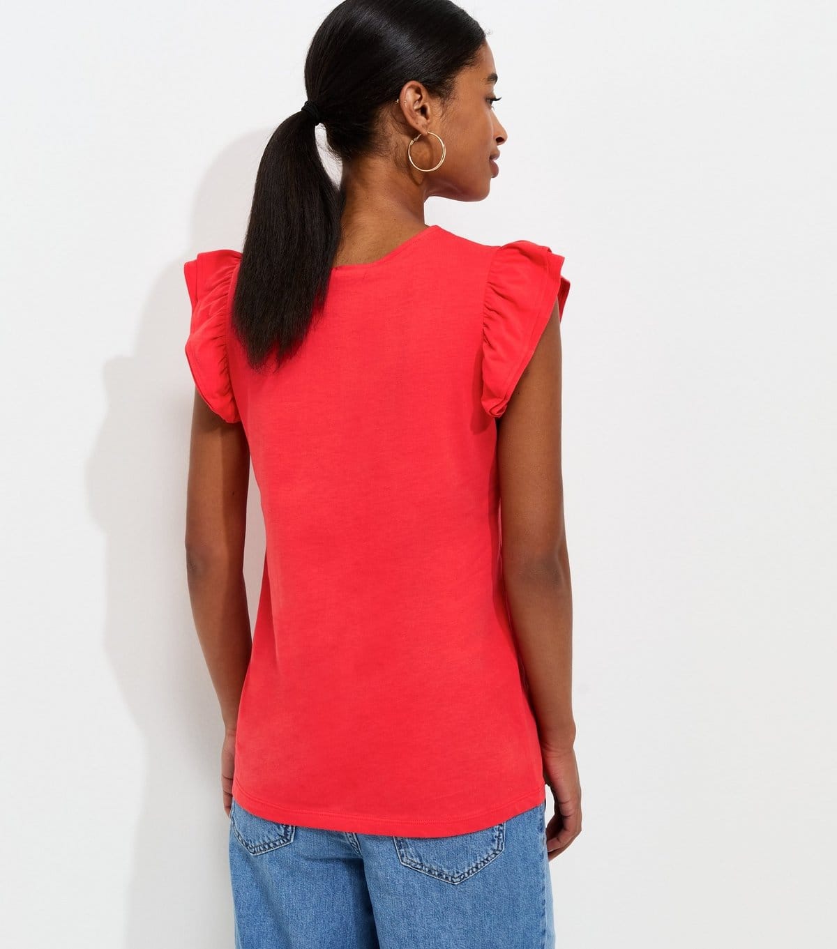 New Look Women's Bright Red Cotton Frill Sleeve Top New Look - 4