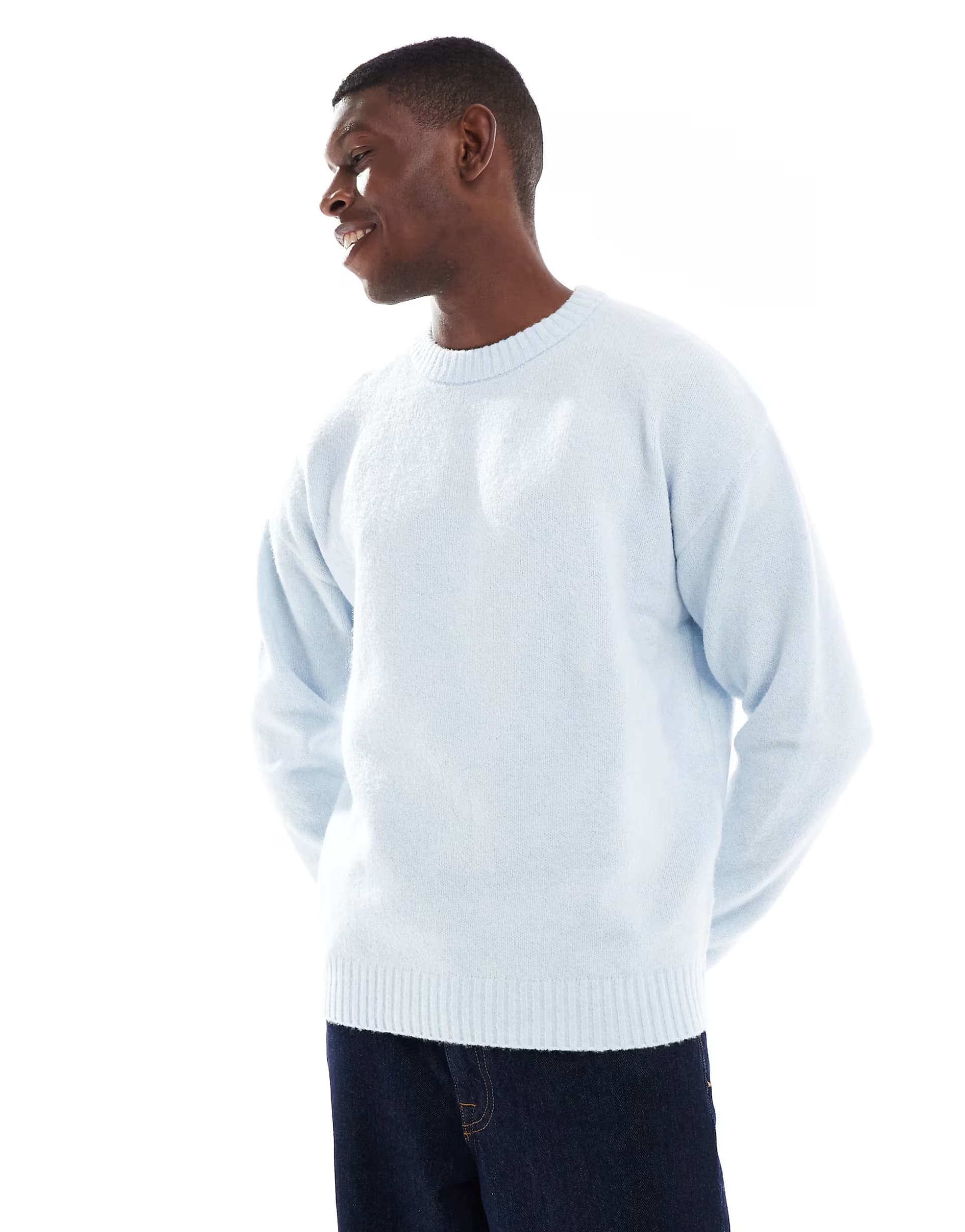 ASOS Jack & Jones Oversized Fluffy Crew Neck Jumper in Light Blue