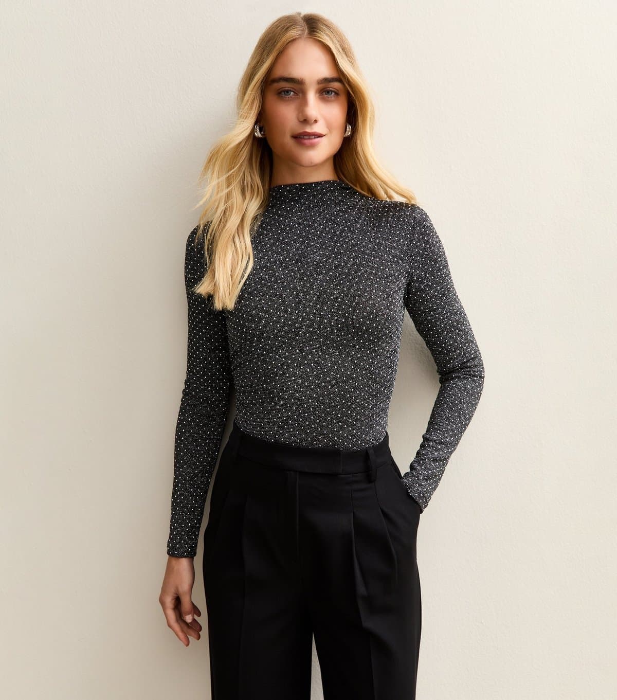 New Look Women's Grey Diamante Embellished Long Sleeve Bodysuit New Look