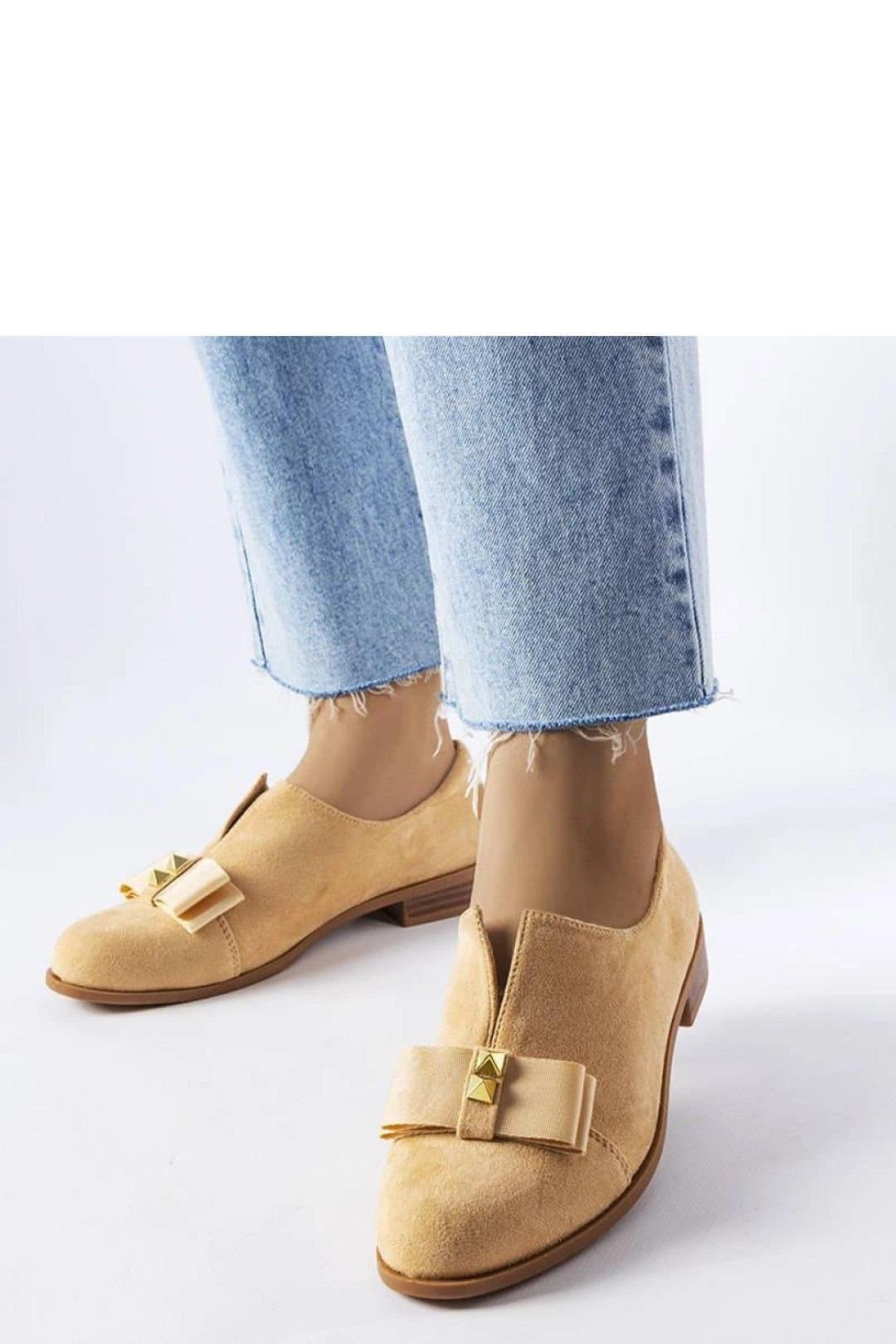 Love Lace Love Lace Beige Suede Ballet Flats with Bow & Studs